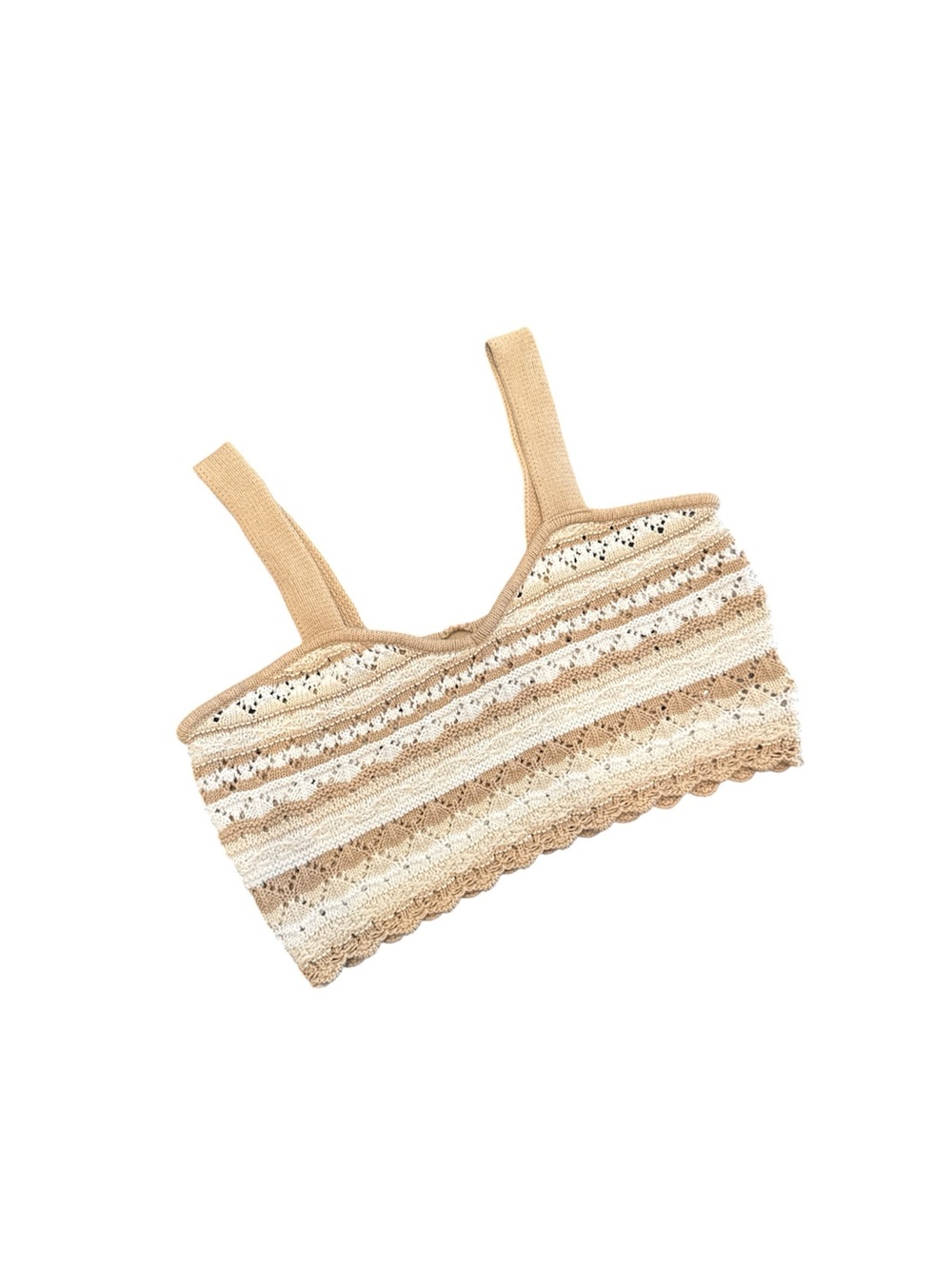 H&M Striped Crochet Knit Tank Top in Beige and Cream size Med